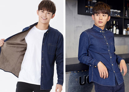 Fashion Brand Winter Jeans Shirt Men Warm Fleece Lined Velvet Denim Shirts Cowboy Coats Outwear Windbreaker Thick Clothing