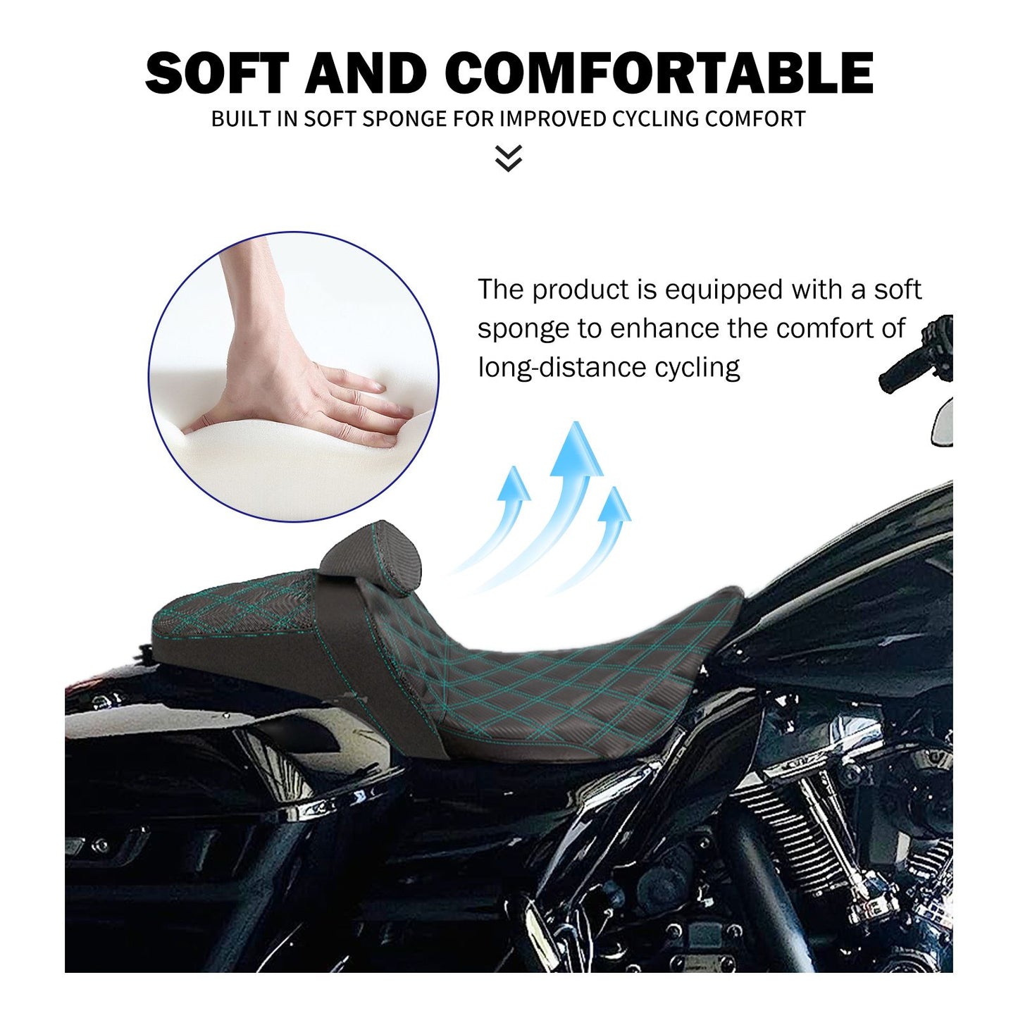 Assento 2 Lugares Moto Garupa Com Encosto Ajustável Almofada Para Harley Touring Electra Road Glide 09-23 Assento De Couro