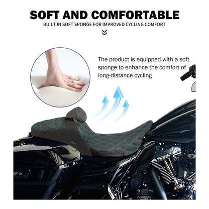 Assento 2 Lugares Moto Garupa Com Encosto Ajustável Almofada Para Harley Touring Electra Road Glide 09-23 Assento De Couro