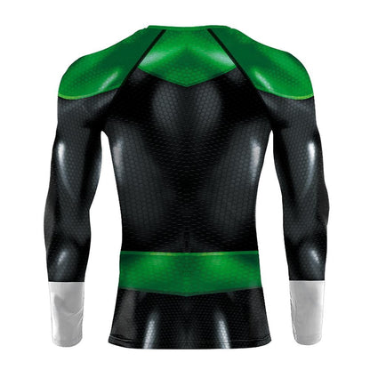 Superheroes Cosplay Costume Men Green Compression Shirts Lantern Printing Long Sleeves Tops Gym Sports Shirt Male Clothes
