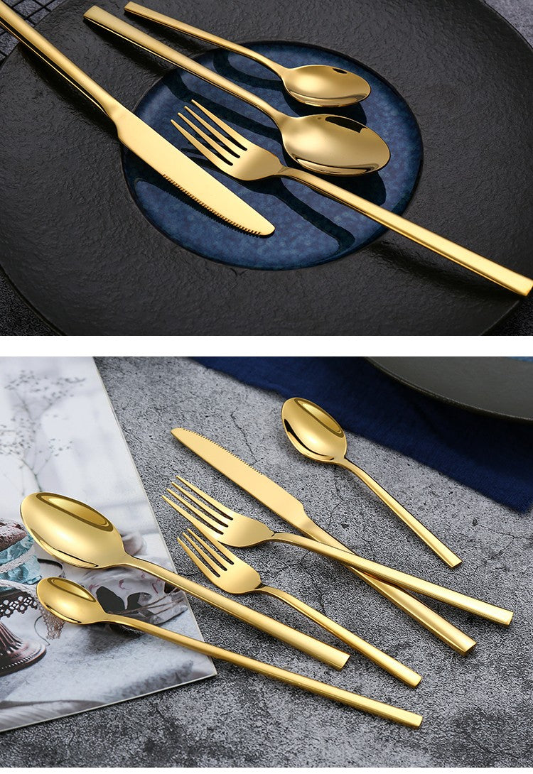 Conjunto de Talheres Ocidentais Pretos para Jantar 6 Peças Conjunto de Talheres de Aço Inoxidável Faca Garfo Colher de Chá de Gelo Conjunto Clássico de Talheres para Festa