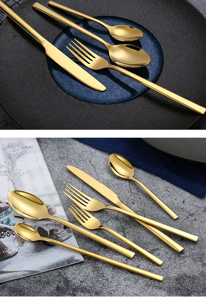 Conjunto de Talheres Ocidentais Pretos para Jantar 6 Peças Conjunto de Talheres de Aço Inoxidável Faca Garfo Colher de Chá de Gelo Conjunto Clássico de Talheres para Festa