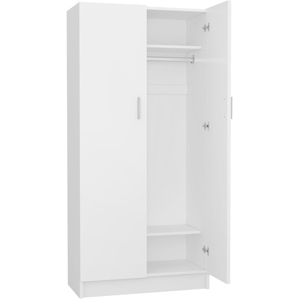 2 Door Wardrobe Closet Storage Cupboard, with Rail and Shelves Bedroom Armoires