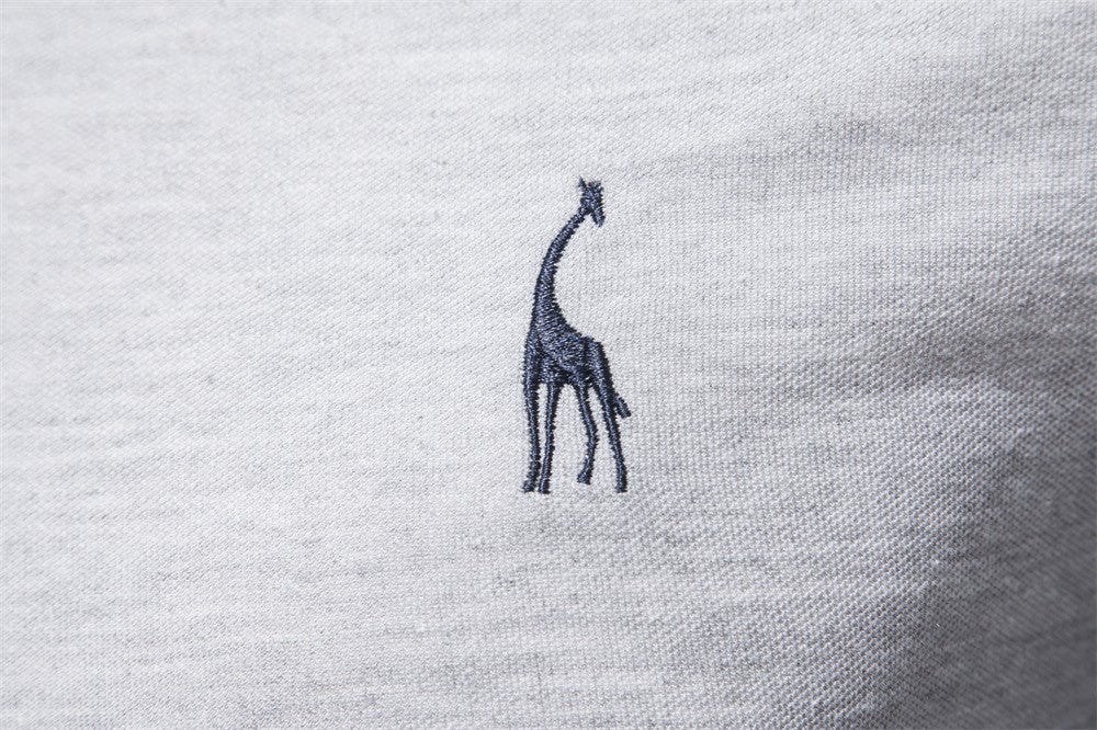AIOPESON 2023 New Men's Deer Embroidery Polo Shirts Solid Color Long Sleeve Social Business Male