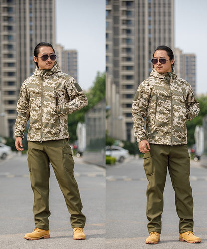 Sharkskin Soft-shell Hard Shell Camouflage Jacket Fleece Thick Tactical Suit Hooded Coat Manufacturers Handsome Outdoor Jacket