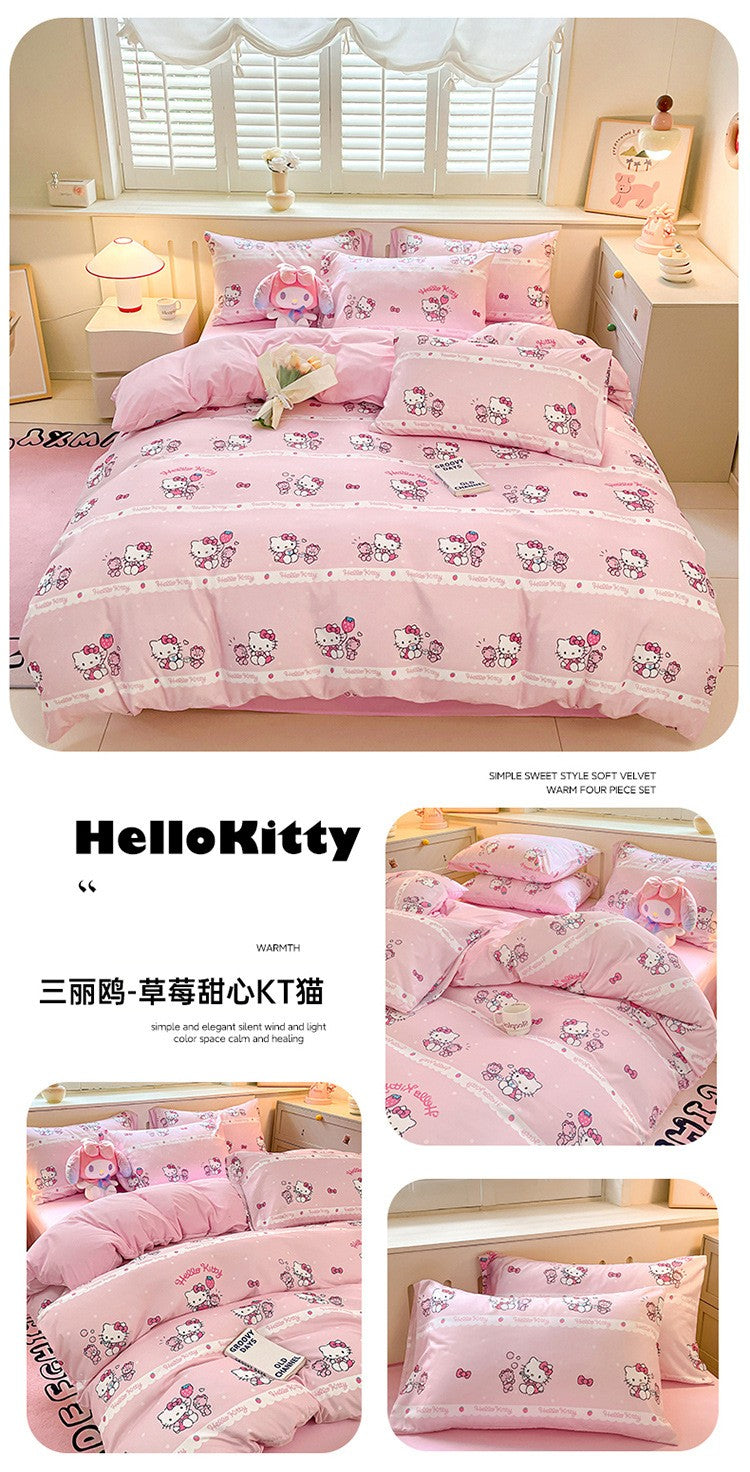 New Sanrio Hello Kitty Bedding Set Cotton Kuromi Melody Bedding Double Pillowcase Bed Linens Girl Dorm Bedclothes Home Textile