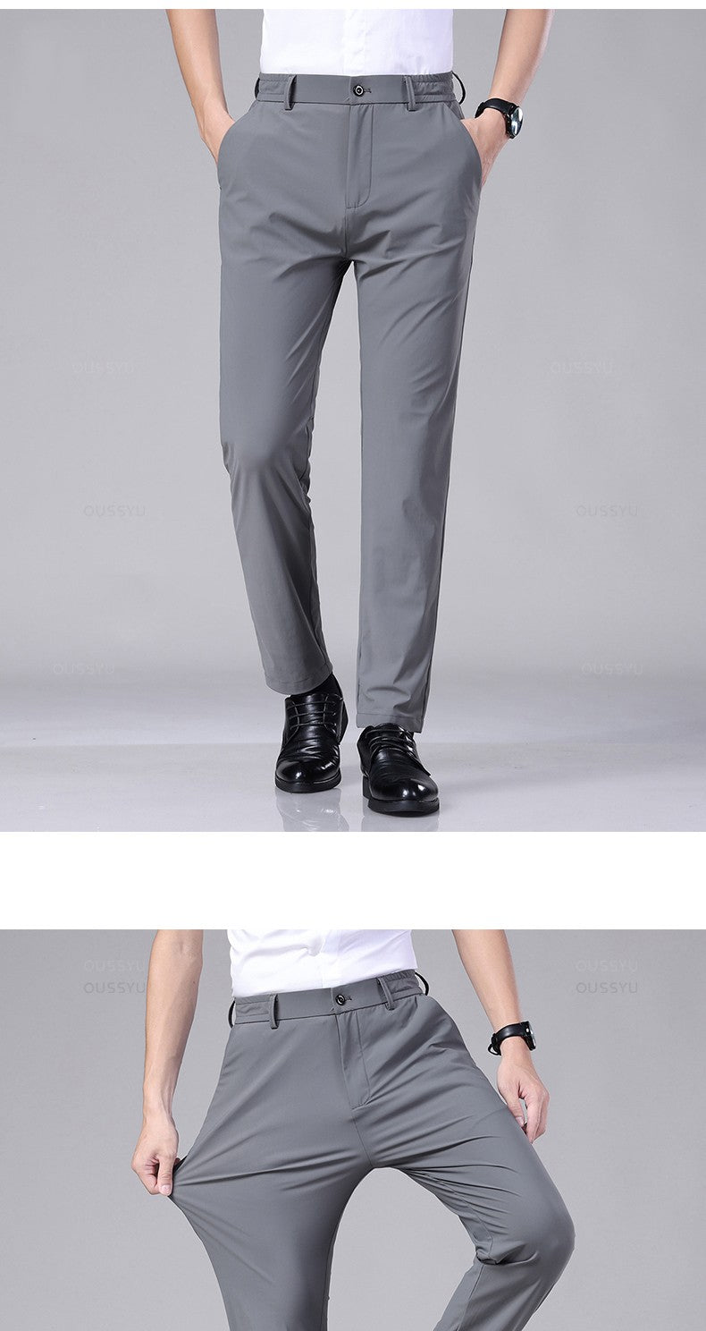 Spring Summer Men's Casual Pants Business Stretch Slim Fit Elastic Waist Jogger Korean Classic Thin Black Gray Trousers Male