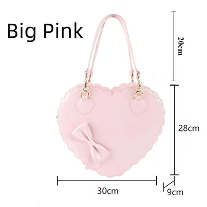 PU Heart Lolita Handbags Girls Bowknots Decor Japanese Shoulder Bags Two Sized Kawaii Shell Purses Cute Pink Messenger Bag Gifts