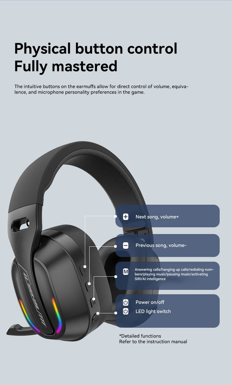 Fone de Ouvido Headset B500 Over Ear Bluetooth 5.4 Sem Fio Estéreo para Jogos Microfone Embutido Luz RGB Baixa Latência Para PC