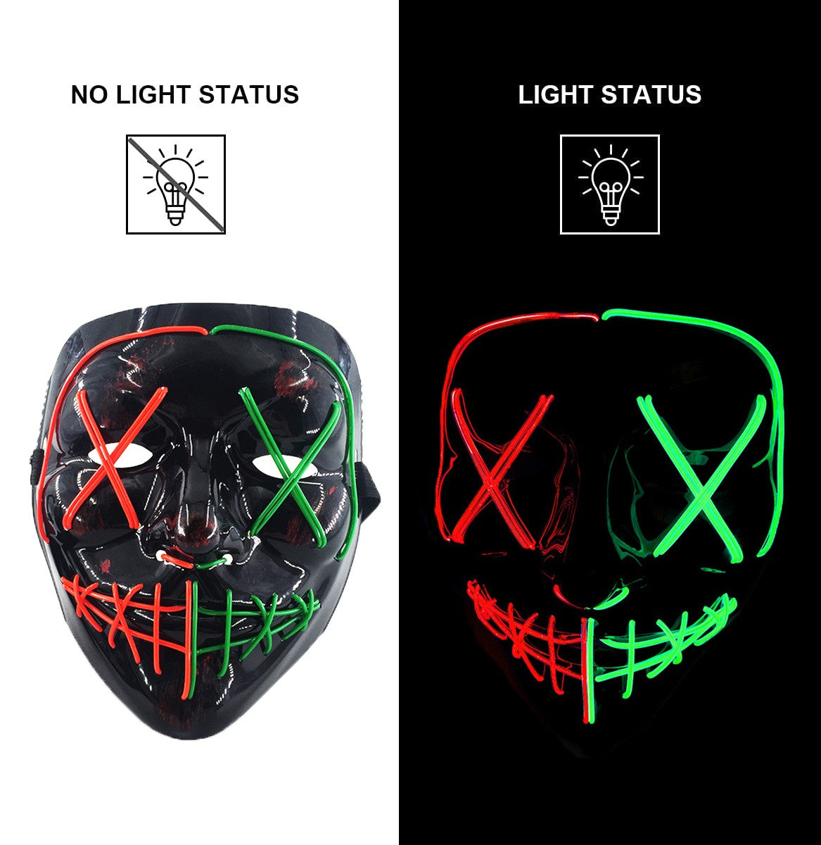 Scary Wireless Glowing LED Mask Halloween Party Supplies Neon Purge Mask Cosplay Luminous Face Masks Carnival Festival Props