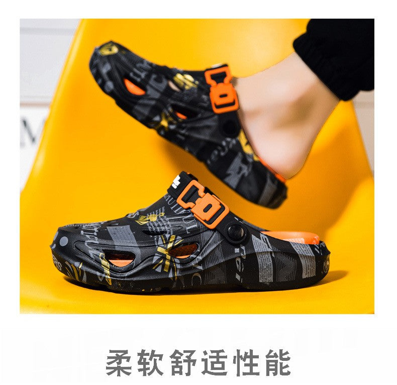 Men's Sports Sandals Eva Light Soft Comfortable Men's Beach Sandals Fashion Platform Buckle Slip-on Graffiti Slippers for Men