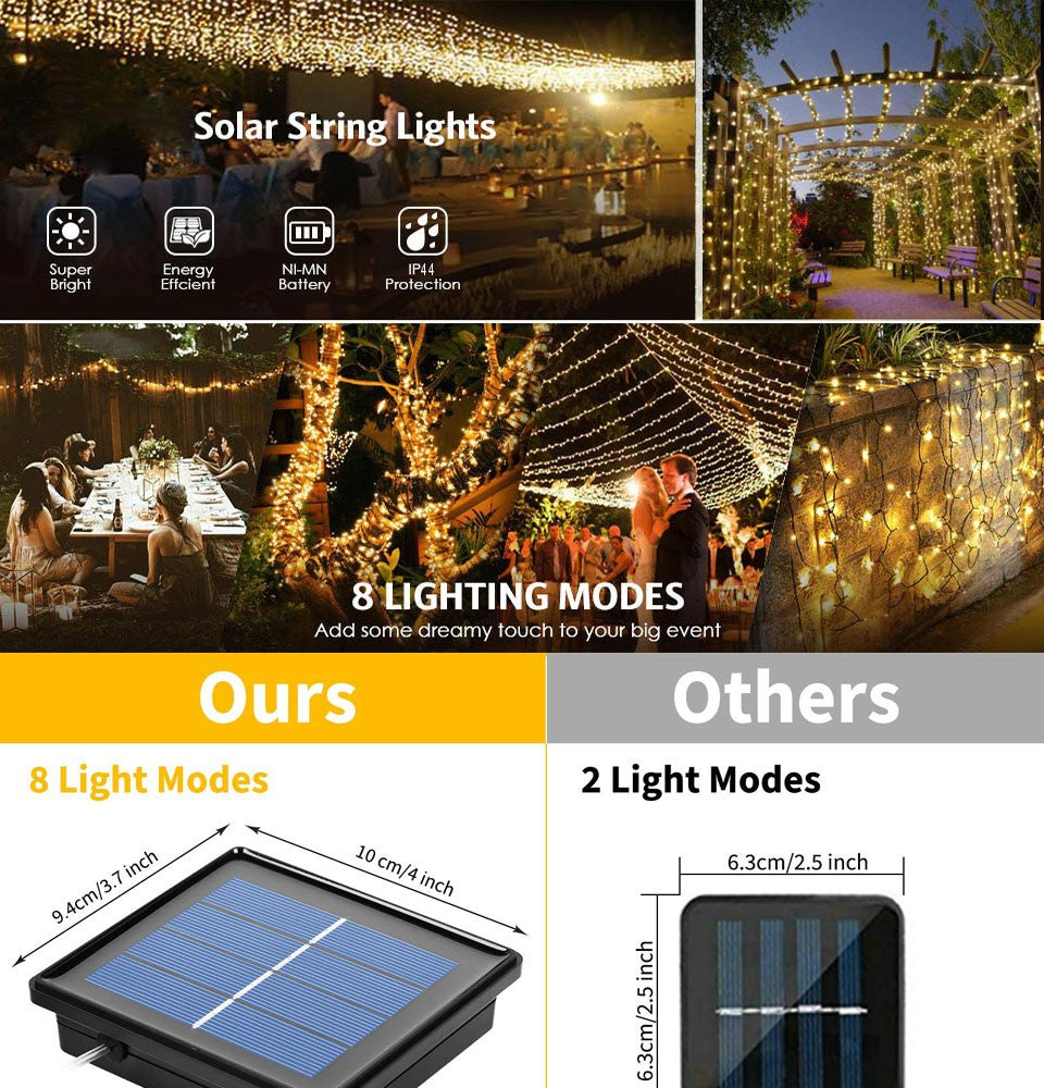 Outdoor Waterproof  Led Solar String Lights Fairy Light Solar Powered Garland Lights 8 Mode 32m Garden Wedding Decoration