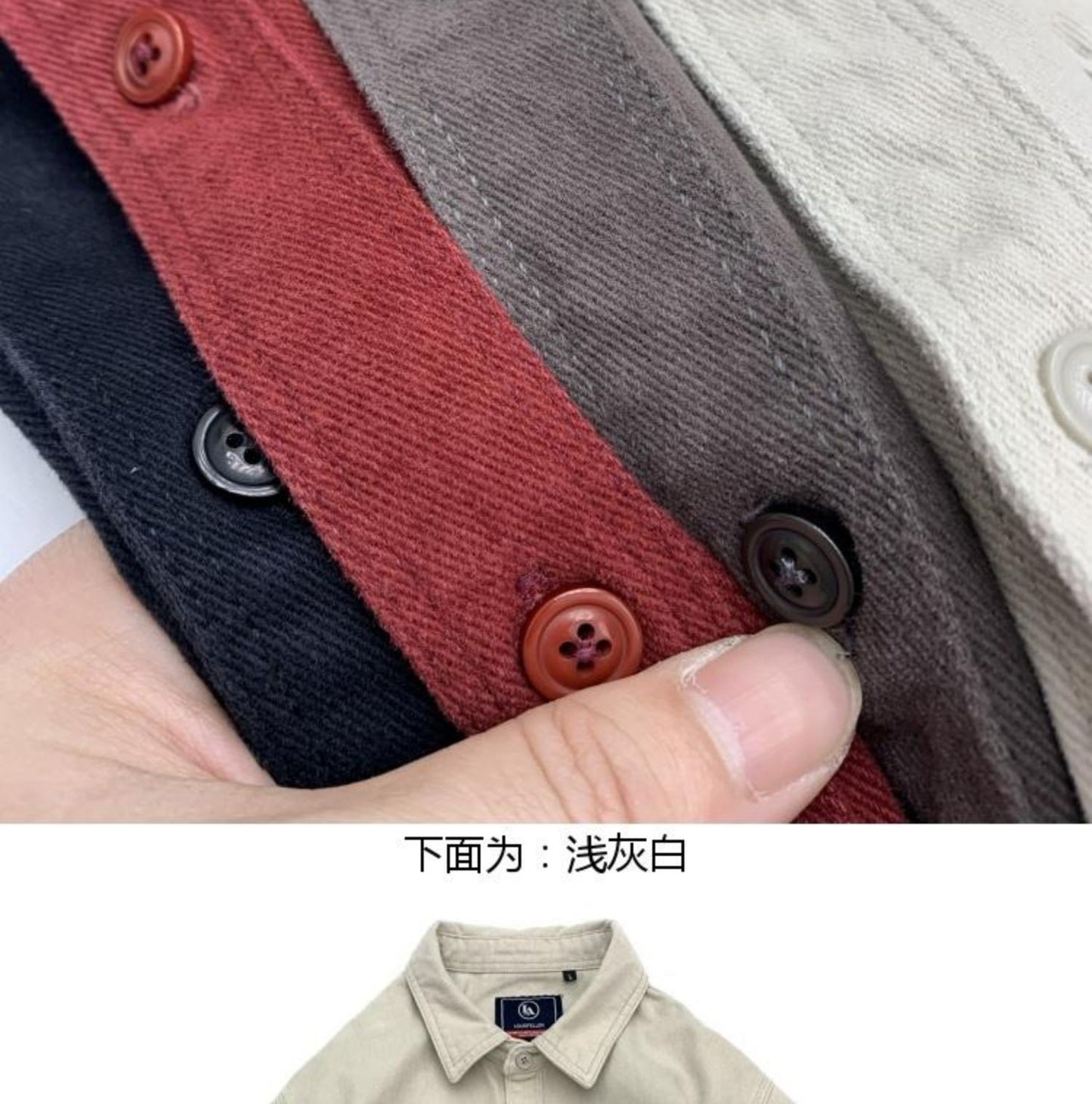 May Khaki heavy cargo double-pocket shirt men's cotton wash wool long-sleeved Japanese vintage loose coat