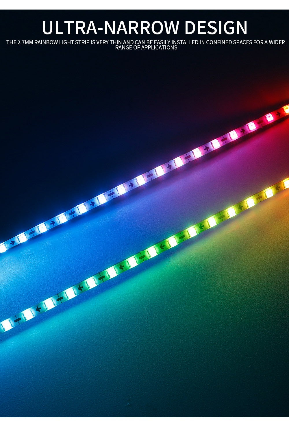 2.7mm WS2812B LED Strip Ultra Narrow 160Leds/M Individually Addressable RGBIC Light Strip Dreamcolor DC5V/12V