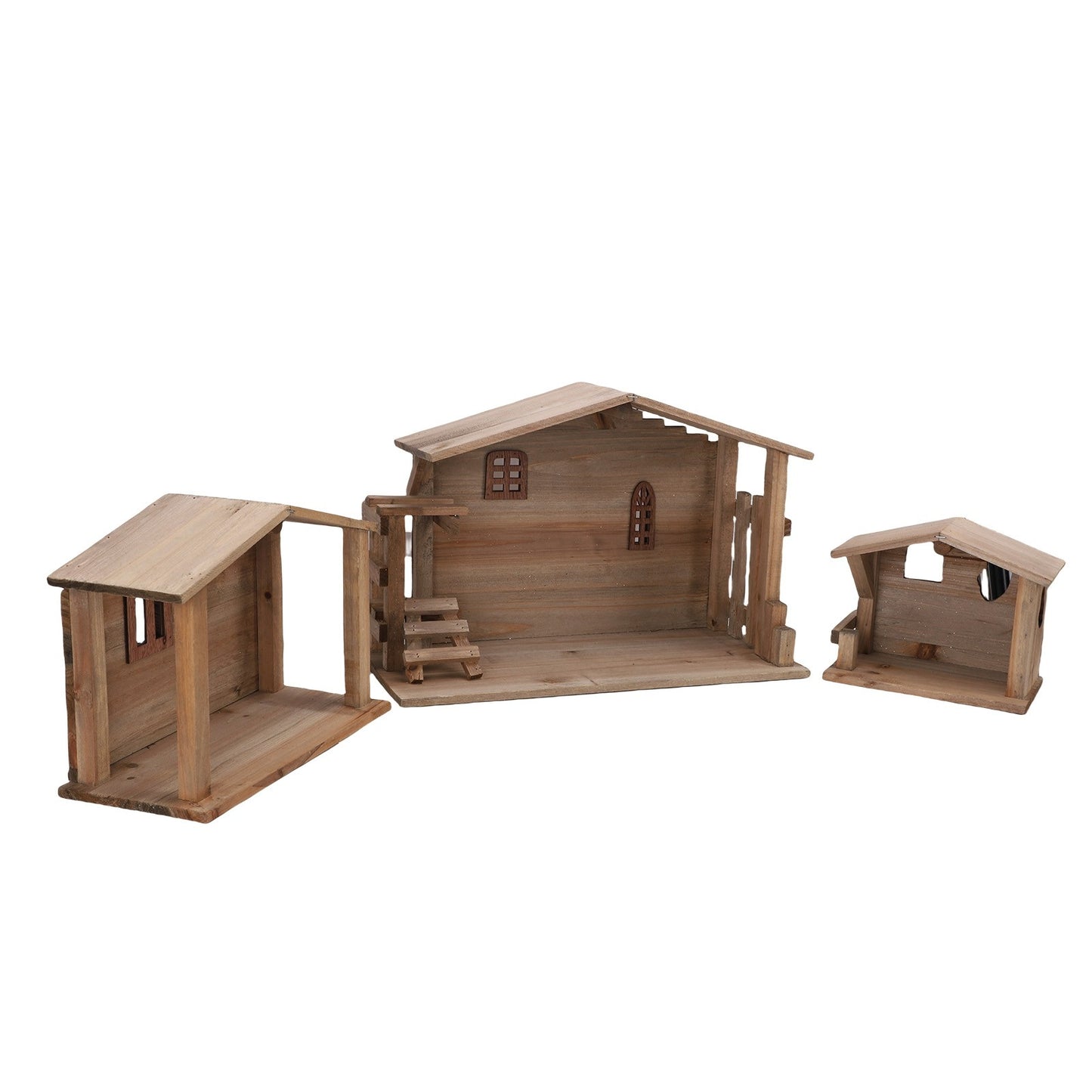 Wooden Christmas Stable Decor - Solid Wood Rustic Stackable House Ornament for Tabletop, Fireplace, Kitchen & Holiday DIY