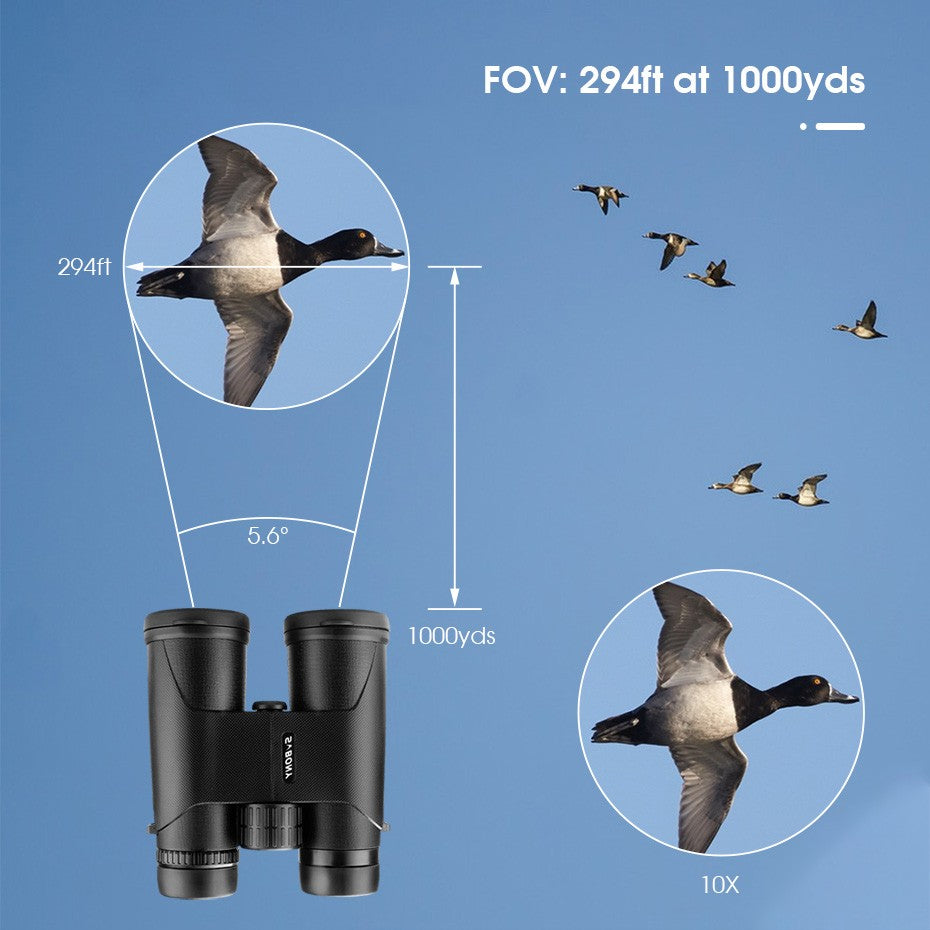 Binóculos SVBONY SA202 10x42 com Prisma de Teto - Equipamento Profissional e Potente para Acampamento, Viagem e Sobrevivência ao Ar Livre