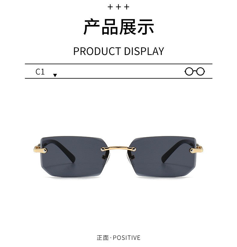 Rimless Sunglasses Rectangle Fashion Popular Women Men Shades Small Square Sun Glasses for Female Male Summer Traveling Oculos