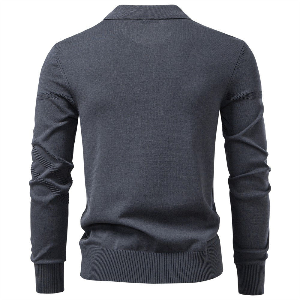 New Autumn Winter Thermal Comfort Mens Polo Shirt For Solid Stripe Long Sleeve Slim Fit Warm Social Casual Sweater for Men