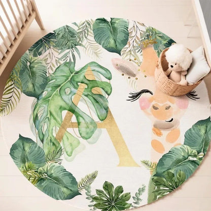 Children's Play Round Floor Mat Cartoon Giraffe Sika Deer Carpet Children's Bedroom Bedside Non Slip Rug Home Decoration