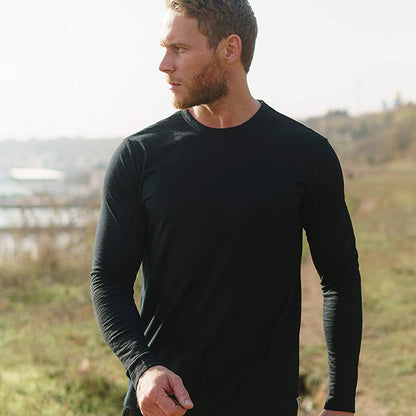 Men's 100% Merino Wool Base Layer 240G Shirt Thermal Top Warm Wicking Breathable Anti-Odor Underwear Warm Base Layer Clothing