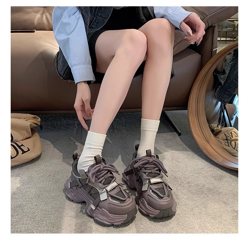 Women's Chunky Sneakers  Breathable Mesh Platform Sports Shoes Woman Fashion Lace Up Thick Sole Casual Shoes Mujer