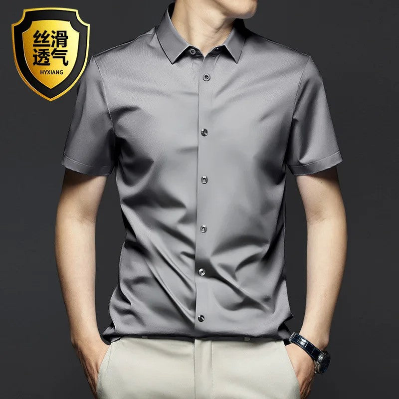 Stretch Anti-Wrinkle Smooth Men's Shirts Short Sleeves Dress Shirts For Men Slim Fit Camisa Social Business Blouse White Shirt