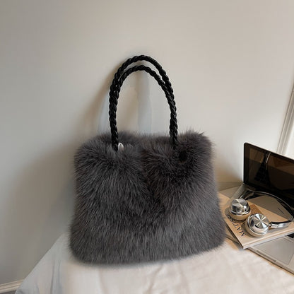 LEFTSIDE Faux Fur Women Shoulder Bags 2025 Luxury Brand Designer Plush Handbags and Purses Soft Warm Winter Underarm Bag