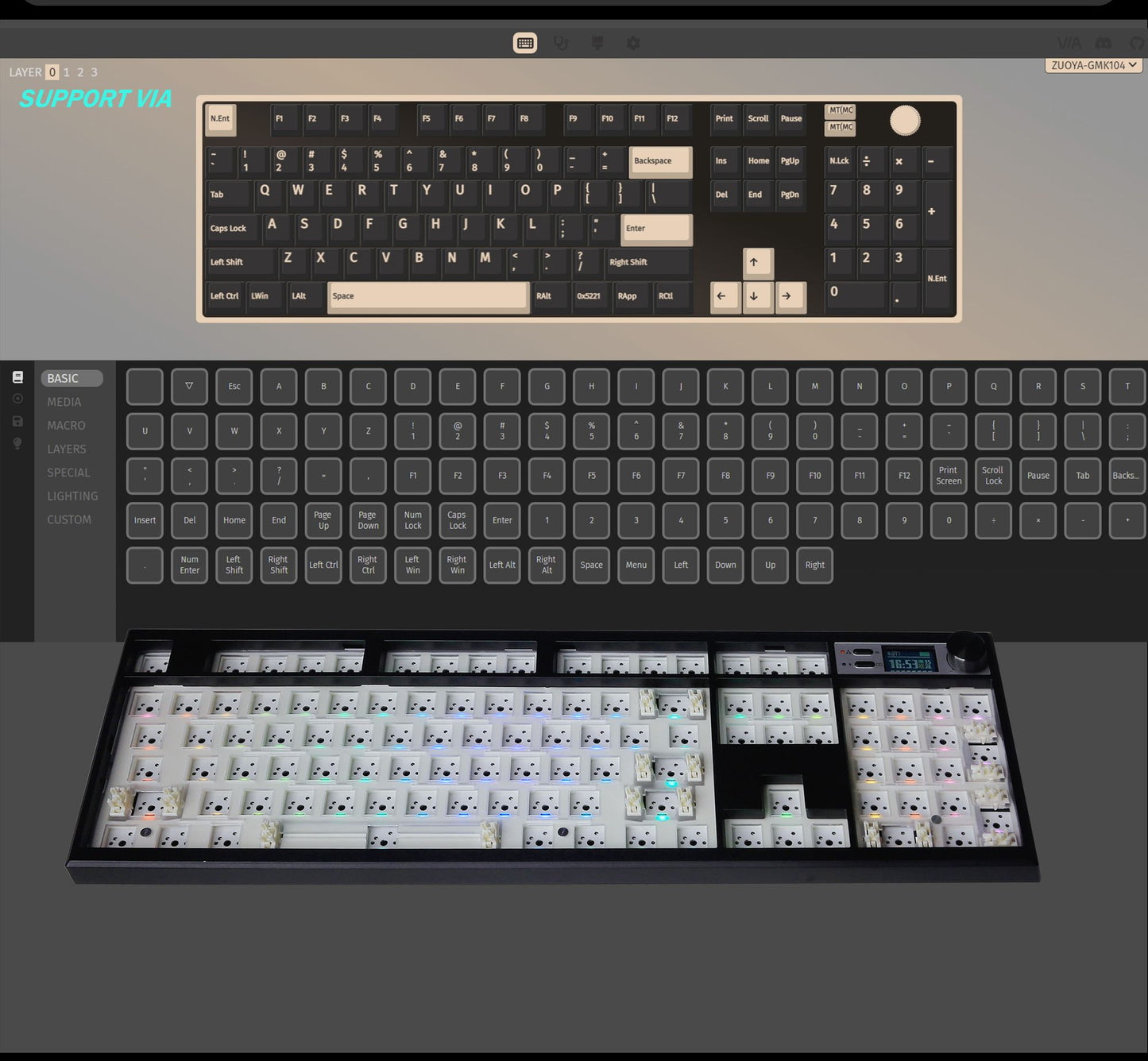 Kit de Teclado Mecânico GMK104 Teclado Gamer de Três Modos Hot Swap Retroiluminado Estrutura Gasket Este VIA com tela de exibição