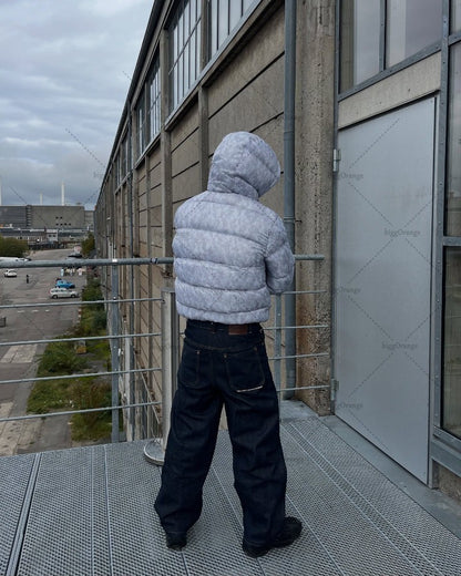 New European and American Trendy Streetwear Waterproof Hooded Jacket Men High Street Retro Solid Color Warm Zipper Coat Women