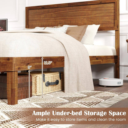 Wood Full Size Bed Frame with Headboard, Mid Century Modern Platform Bed Full with Solid Wood Legs & Wooden Slat Support