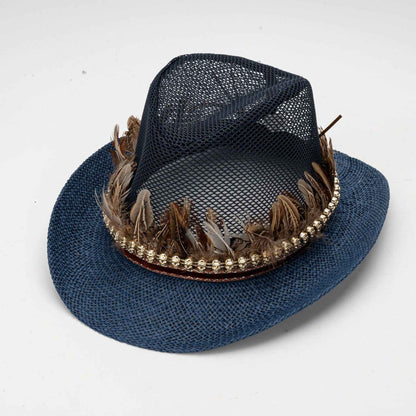 Vintage Style Women Men Feather Hat Elegant Mesh Wide Brim Sun Hat for Casual Party and Outdoor Events