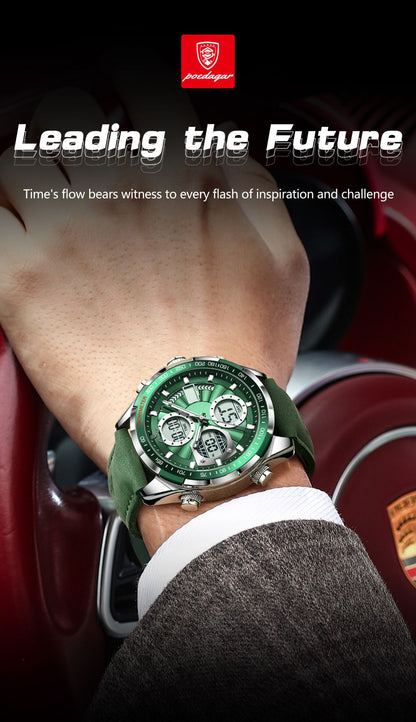 POEDAGAR LED Luxury Men Watch Luminous Week Date Dual Time Display Digital Man Clock Alarm Electronic Men's Quartz Watches Reloj