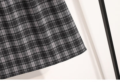 Plus Size Skirt Women 2024 Autumn Winter High Elastic Waist A Line Gray Or Khaki Plaid Skirt Korean Casual Long Skirts Womens
