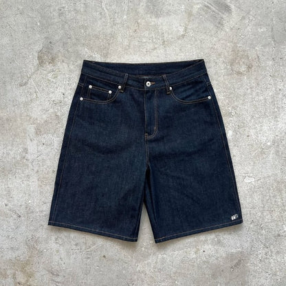 Y2K baggy denim shorts retro embroidered letter striped graphic zipper shorts men women clothing trendy hip hop streetwear