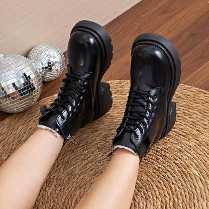 Brown Retro  Boots For Women British Style2025Autumn And Winter New Thick-Soled Height-Increasing Short Boots With