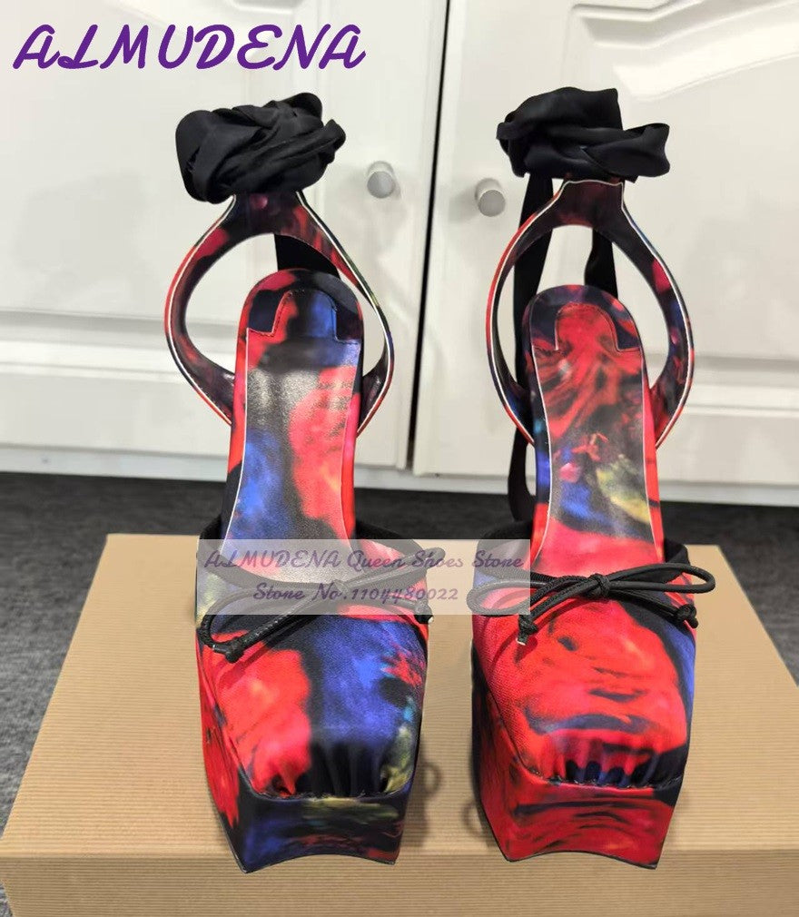 Wooden Pattern Chunky Heel Dress Pumps Black Nude Matte Platform Banquet Shoes Cork Block Heels Striped Footwear Patchwork Heels