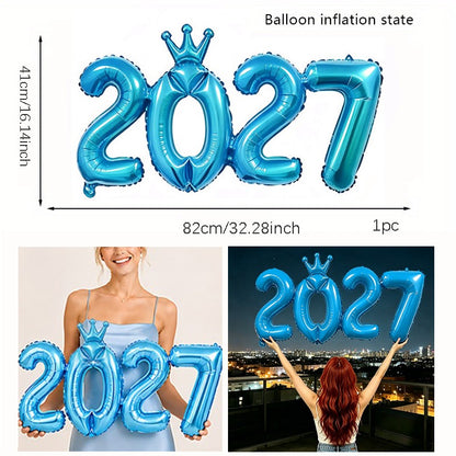2027 Gold Crown Foil Number Balloons for 2027 New Year Christmas Eve Festival Party Supplies Graduation Decorations
