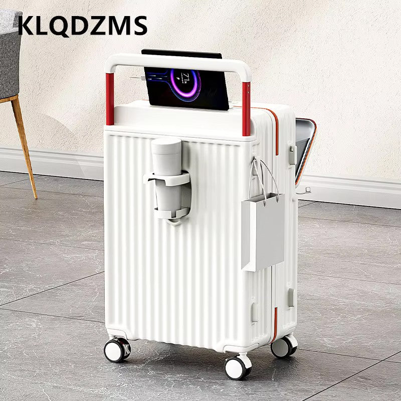 Mala de Rodinhas com Abertura Frontal KLQDZMS com Carregamento USB, Mala de Bordo, Mala para Notebook, 20"22”24"26 Polegadas, Bagagem de Cabine Multifuncional