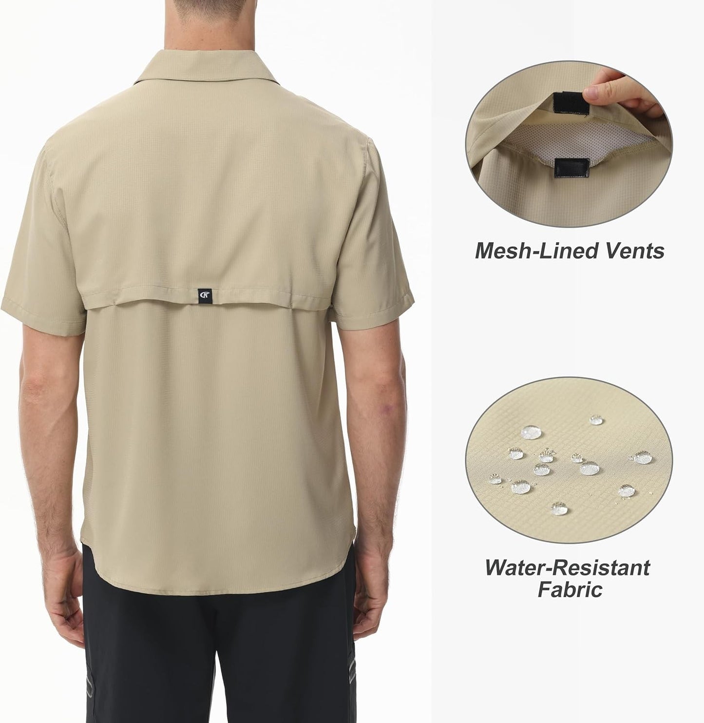 Men's Short Sleeve Lightweight Fishing Shirts, UPF 50+ Breathable Cargo Shirt, Button Down Tactical Shirts with Zip Pocket