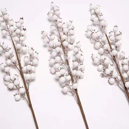 58cm Artificial White Berry Bouquet Christmas Berry Branches For Flowers Arrangements &Home DIY Crafts Fake Snow Tree Decoration