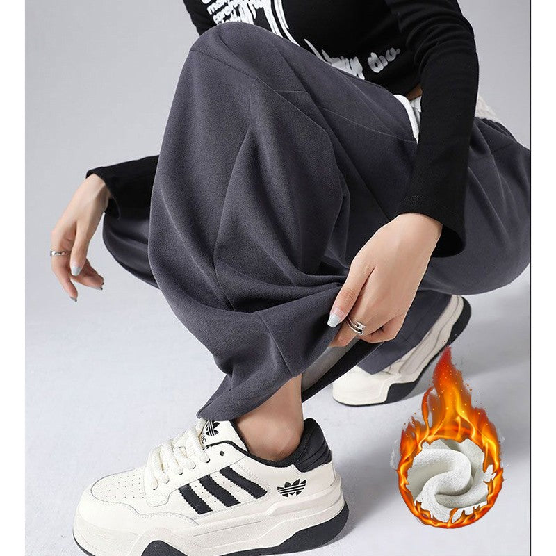 Winter Lady Hot Sale High Waist Thermal Plush Pants Women Chic Straight Leg Fleece Trousers Girls Snow Warm Casual Pants