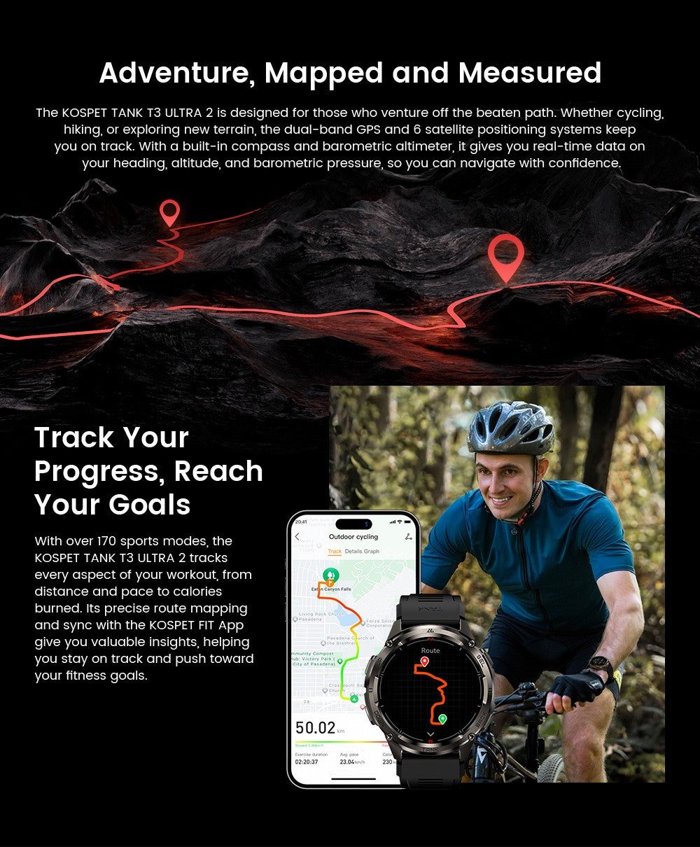 KOSPET TANK T3 Ultra 2 Smart Watch For Men GPS Stainless Steel Smartwatch 50M Waterproof IP69K Health Monitor for Android iOS