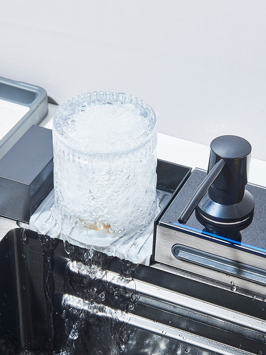 Large 304 Kitchen Sinks 75x45cm Stainless Steel Kitchen Waterfall Sink Digital Display Large Single Sink Dish Washer Faucet