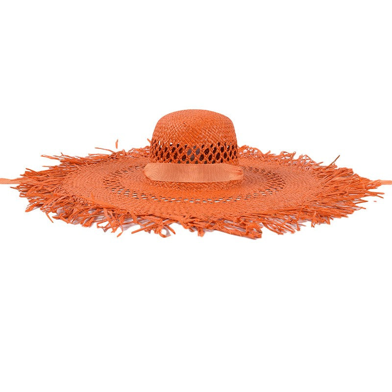 Straw hat women summer Large eaves beach vacation photo sunscreen straw hat personality European style foldable beach hat