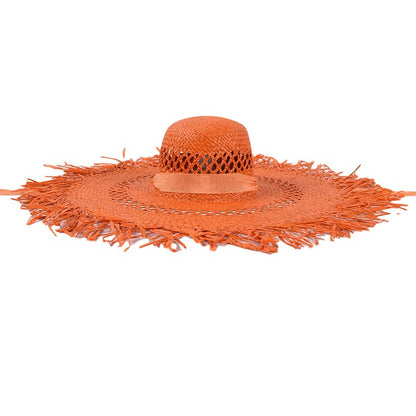Straw hat women summer Large eaves beach vacation photo sunscreen straw hat personality European style foldable beach hat