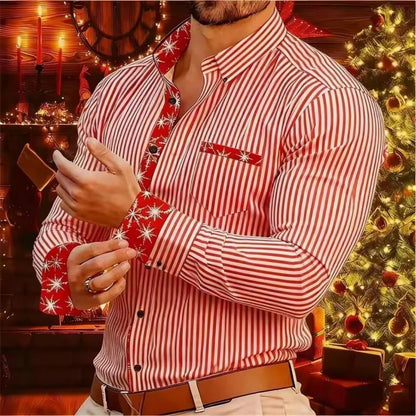2026 New Christmas Men's Shirt - Buttoned Casual Shirt - Long Sleeve Series - Embroidered Patchwork Shirt - Daily Casual Wear -