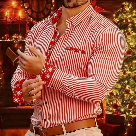 2026 New Christmas Men's Shirt - Buttoned Casual Shirt - Long Sleeve Series - Embroidered Patchwork Shirt - Daily Casual Wear -