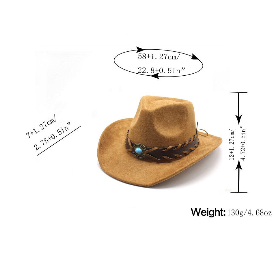 New Suede Western Cowboy Hat Men Women Vintage Gentleman Lady Jazz Cowgirl Panama Sun Cap Wide Brim Cloche Church Fedora Hats
