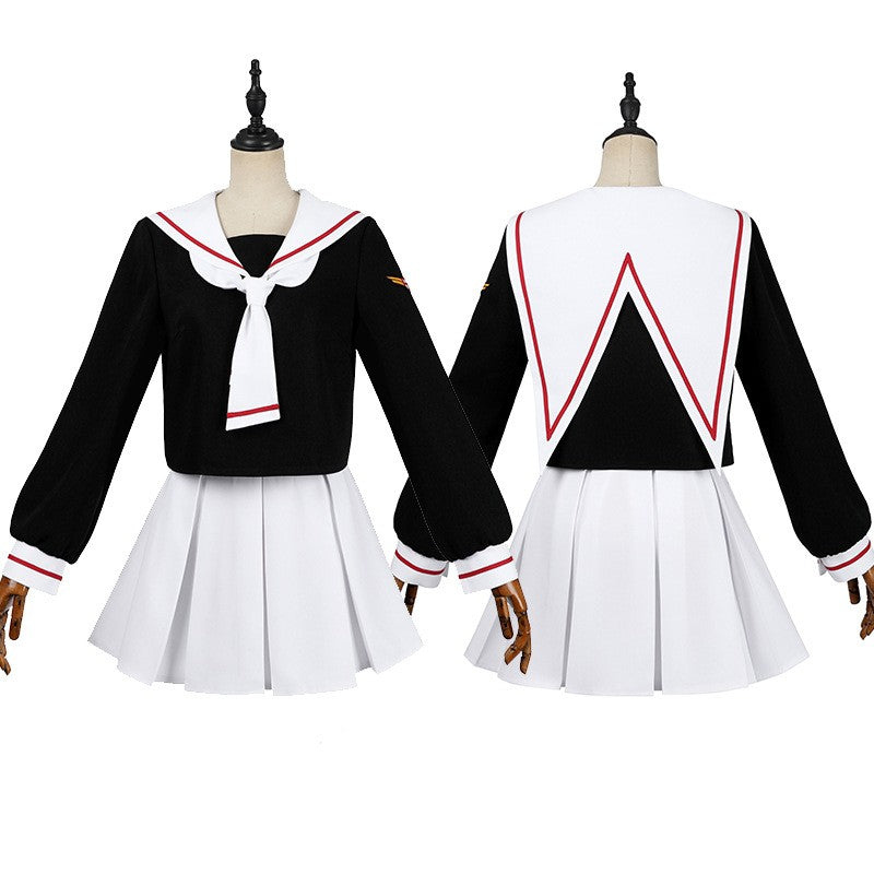 Women Spring Summer Sailor JK Uniform Full Set, Japanese Academy Outfit with Top Pleated Skirt Hat Bow Tie Socks