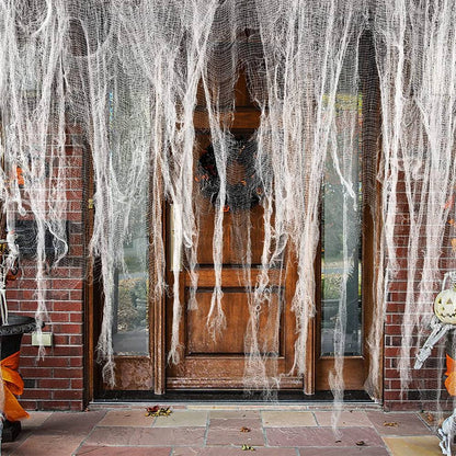 Decorações de Gaze Horripilantes de Halloween para Casa Assombrada com Teia de Aranha Preta Manchada de Sangue para Interiores Assustadoras para Pendurar no Corredor